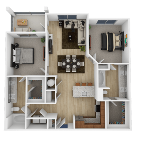 Floor plan for 2 beds, 2 baths, 1151 sqft